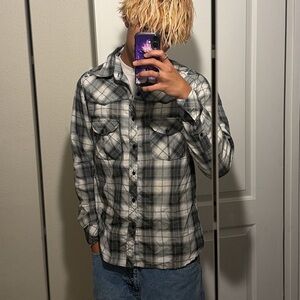 Gray/White Courage Plaid Button Up Long Sleeve